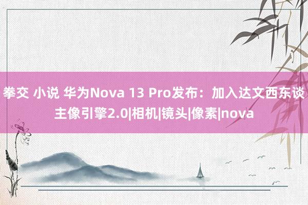 拳交 小说 华为Nova 13 Pro发布：加入达文西东谈主像引擎2.0|相机|镜头|像素|nova